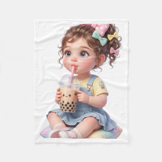 Cute Baby Drinking Boba Blanket (Front)