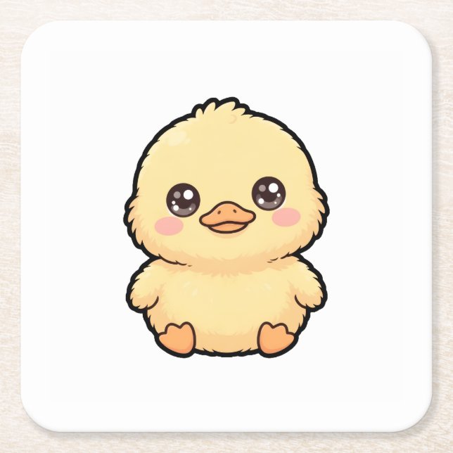 Cute Baby Duck Chick  Square Paper Coaster (Front)