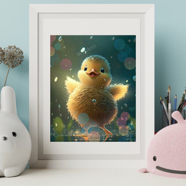 Cute Baby Duck Dancing in the Rain Art Poster (Creator Uploaded)