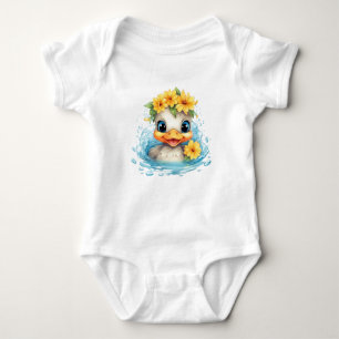 Cute Baby Duck Ducklings Fun animals flowers Baby Bodysuit