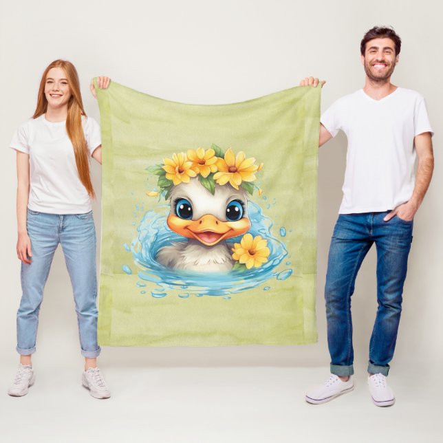 Cute Baby Duck Ducklings Fun animals flowers Fleece Blanket (In Situ)