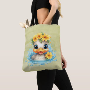 Cute Baby Duck Ducklings Fun animals flowers Tote Bag