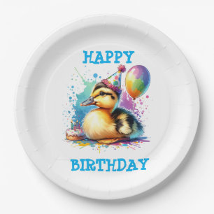 Cute baby duck happy birthda paper plate