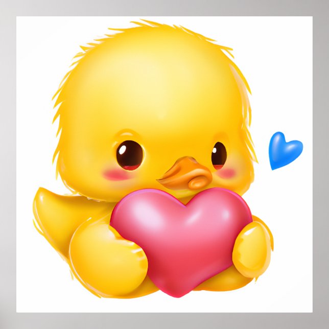 Cute Baby Duckling with a Pink Valentine Heart Poster (Front)