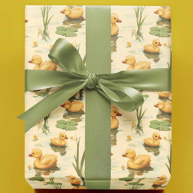 Cute Baby Ducks on a Pond Wrapping Paper (Creator Uploaded)