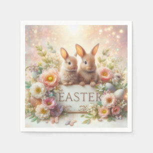 Cute Baby Easter Bunnies and Flowers Napkin