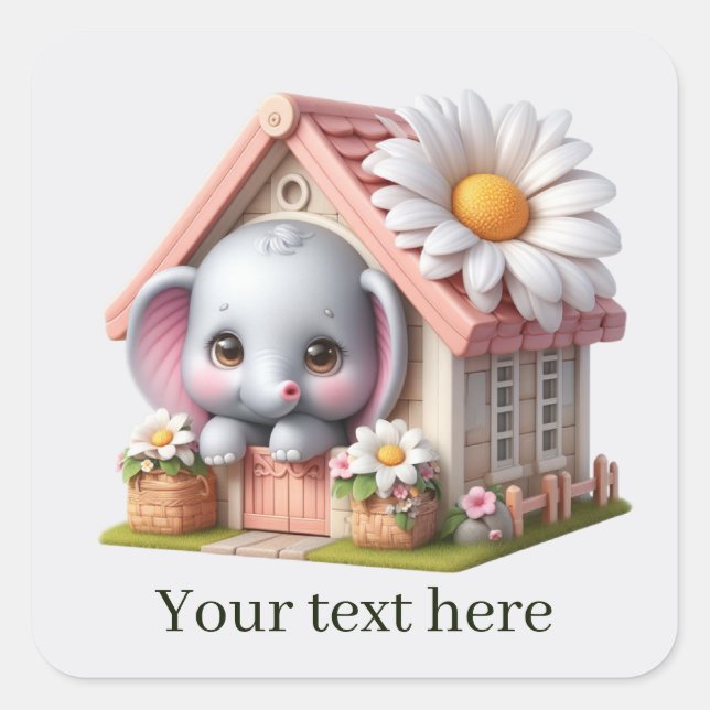 Cute baby elephant add text  square sticker (Front)
