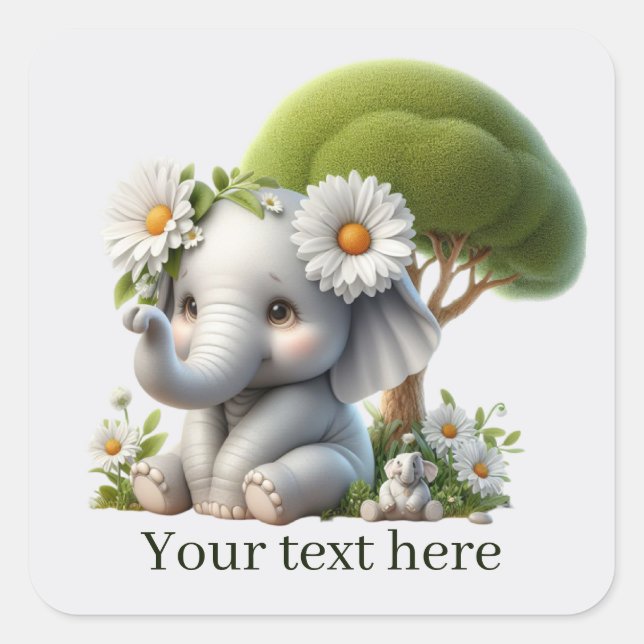 Cute baby elephant add text  square sticker (Front)