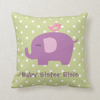 Cute Baby Elephant and Bird Personalised Pillow