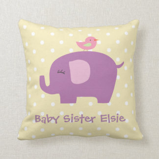 Cute Baby Elephant and Bird Personalised Pillow