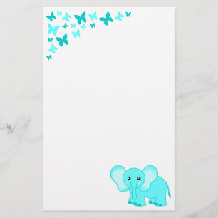 Cute Baby Elephant And Butterflies Stationery