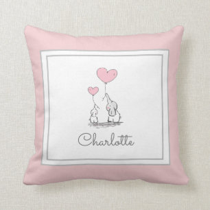 Cute Baby Elephant and Mum with Balloons Pink Girl Cushion