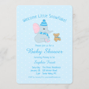 Cute Baby Elephant and Teddy Bear Baby Shower Invitation