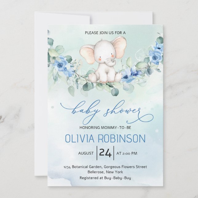 Cute Baby Elephant Baby Shower Invitation (Front)