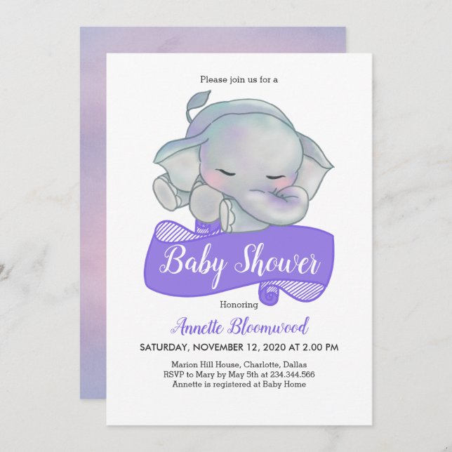 Cute Baby Elephant | Baby Shower Invitation (Front/Back)