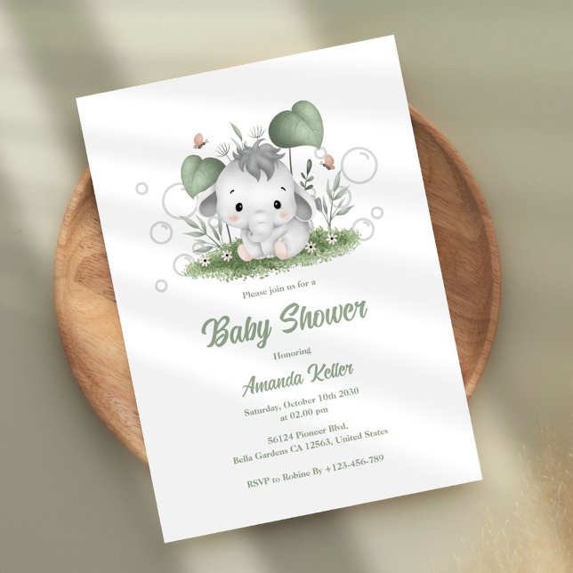 Cute Baby Elephant Baby Shower Invitation (Creator Uploaded)