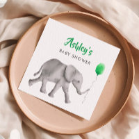 Cute Baby Elephant Baby Shower Napkins, Green
