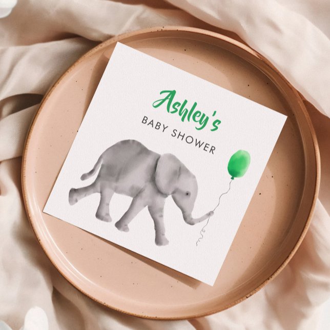 Cute Baby Elephant Baby Shower Napkins, Green Napkin (Creator Uploaded)