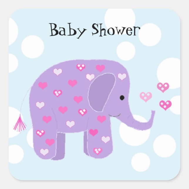 Cute Baby Elephant Baby Shower Square Sticker (Front)