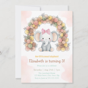 Cute Baby Elephant Balloon Arch Birthday  Invitation