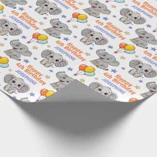 Cute Baby Elephant Balloon Kids Birthday Wrapping Paper