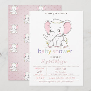 Cute Baby Elephant Balloons Baby Shower Invitation