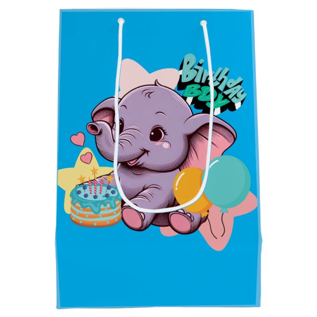 Cute Baby Elephant Birthday boy Medium Gift Bag (Back)