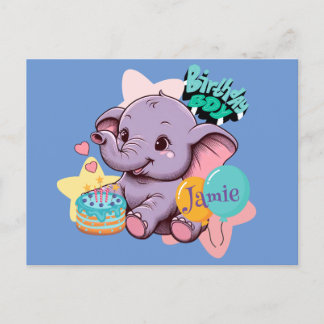 Cute Baby Elephant Birthday boy Postcard