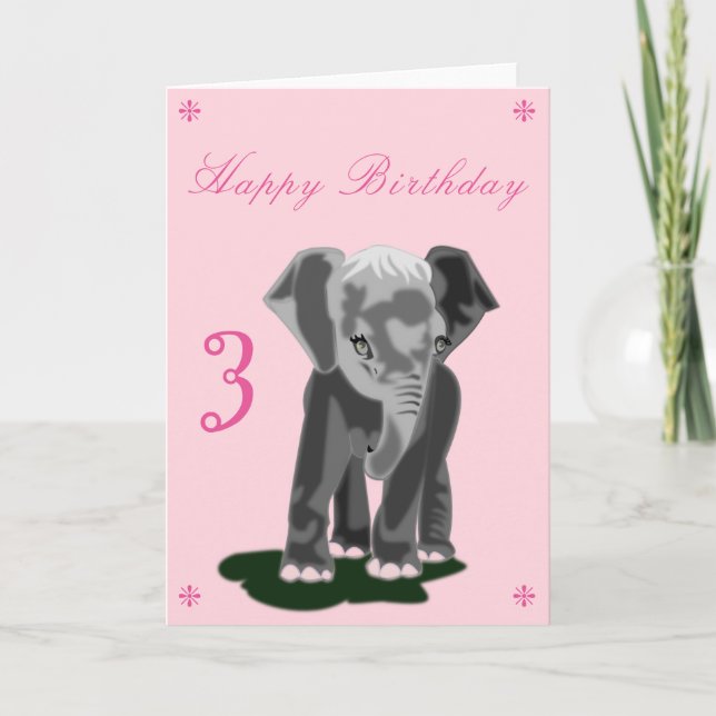 Cute Baby Elephant Birthday Card - Customisable (Front)