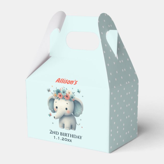 Cute Baby Elephant Birthday Favour Boxes (Front Side)