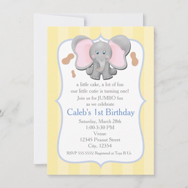 Cute Baby Elephant Birthday or Shower Invitation (Front)