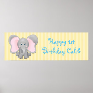 Cute Baby Elephant Birthday or Shower Party Banner Poster