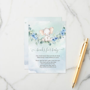 Cute Baby Elephant Blue Roses  Enclosure Card