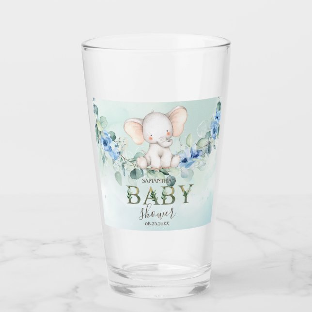 Cute Baby Elephant Blue Roses   Glass (Front)