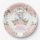 Cute Baby Elephant Blush Pink Floral Girl Birthday