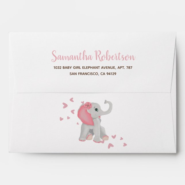 Cute Baby Elephant Blush Pink Watercolor hearts Envelope (Back (Top Flap))