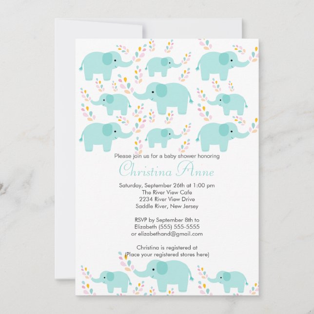 Cute Baby Elephant Boy Baby Shower Invitations (Front)