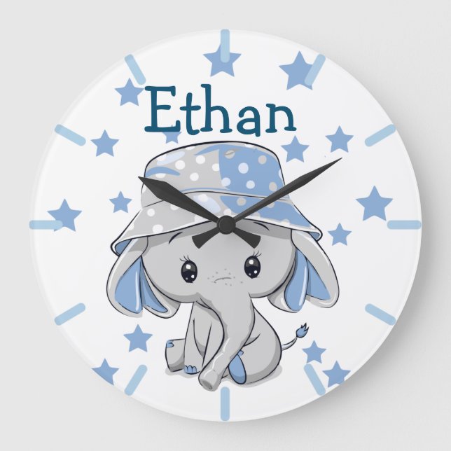 Cute Baby Elephant Boy   Large Clock (Front)