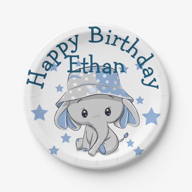Cute Baby Elephant Boy  Paper Plate (Front)