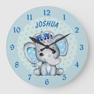 Cute Baby Elephant Boy Prince Large Clock