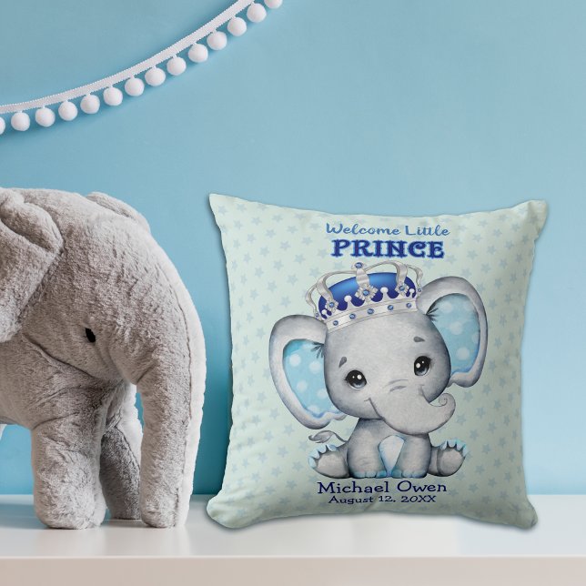 Cute Baby Elephant Boy Prince Throw Pillow (Creator Uploaded)