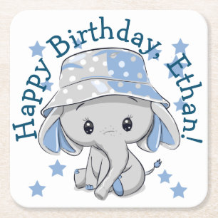 Cute Baby Elephant Boy Square Paper Coaster
