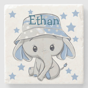 Cute Baby Elephant Boy Stone Coaster