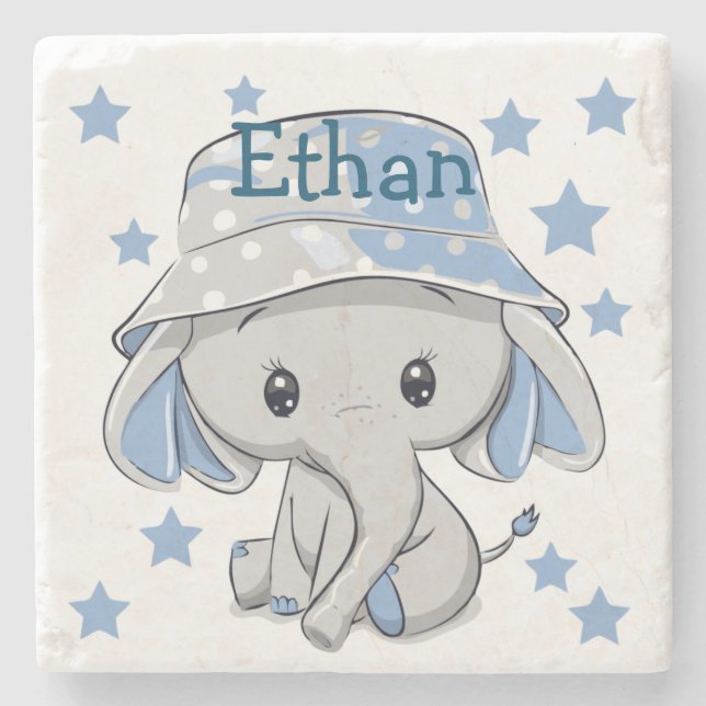 Cute Baby Elephant Boy Stone Coaster (Front)