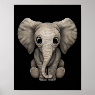 Cute Baby Elephant Calf Sitting Down, Black Poster