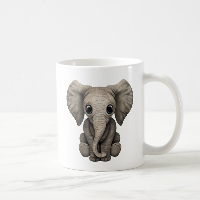 Cute Baby Elephant Calf Sitting Down Coffee Mug (Right)