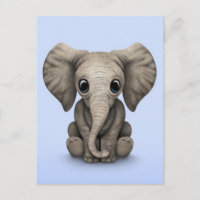 Cute Baby Elephant Calf Sitting Down, Light Blue