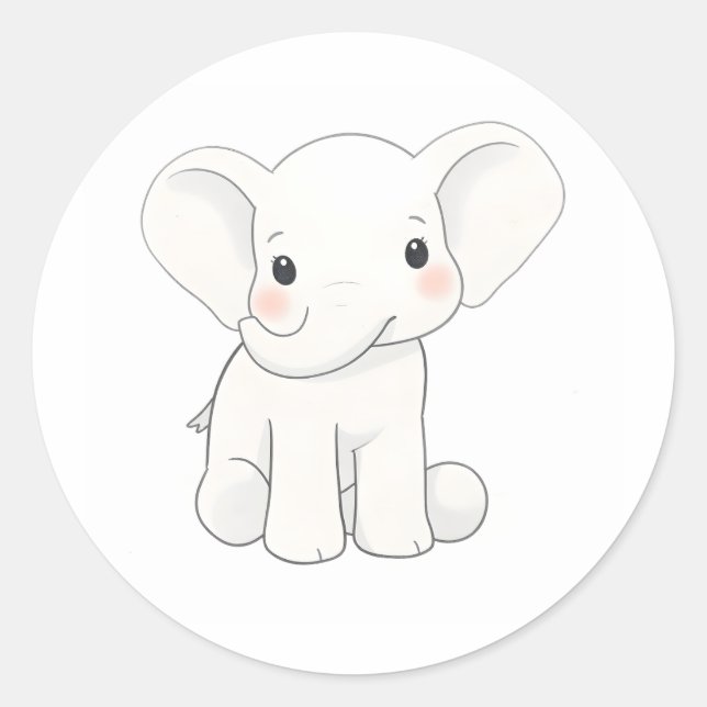 Cute Baby Elephant Calf Watercolor Print Sticker (Front)