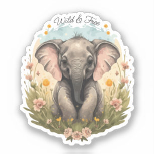 Cute Baby Elephant Calf Wildflower Wanderlust