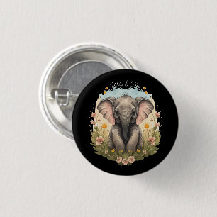 Cute Baby Elephant Calf Wildflower Wanderlust 3 Cm Round Badge
